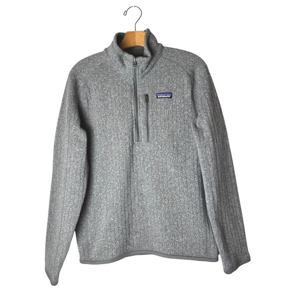 Patagonia Sweater Men Small Gray Ribbed Knit‎ Quarter Zip Pullover Gorpcore